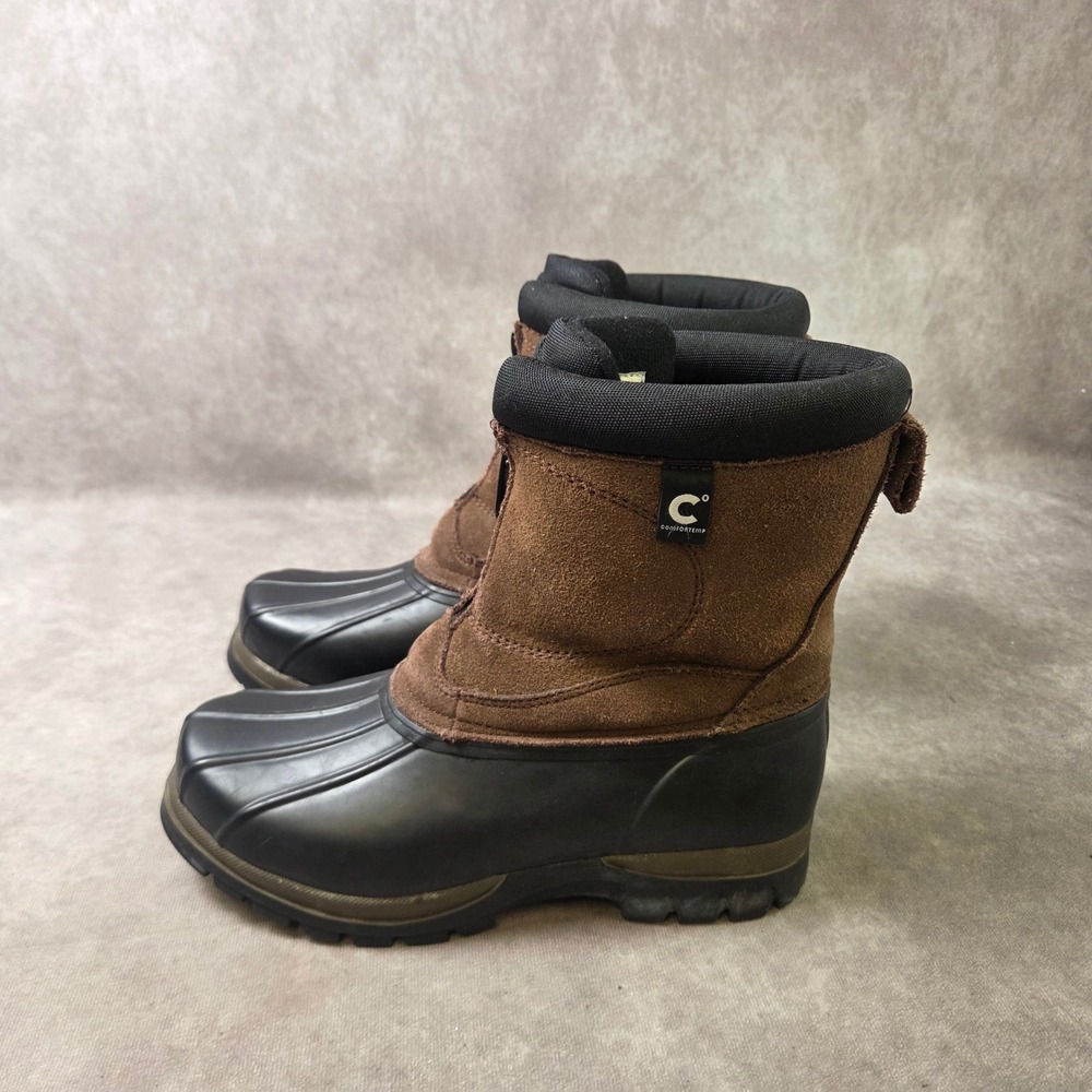 Comfortemp Womens Brn Suede Rubber Duck Boots Front Zip Winter Snow Shoes Size 9